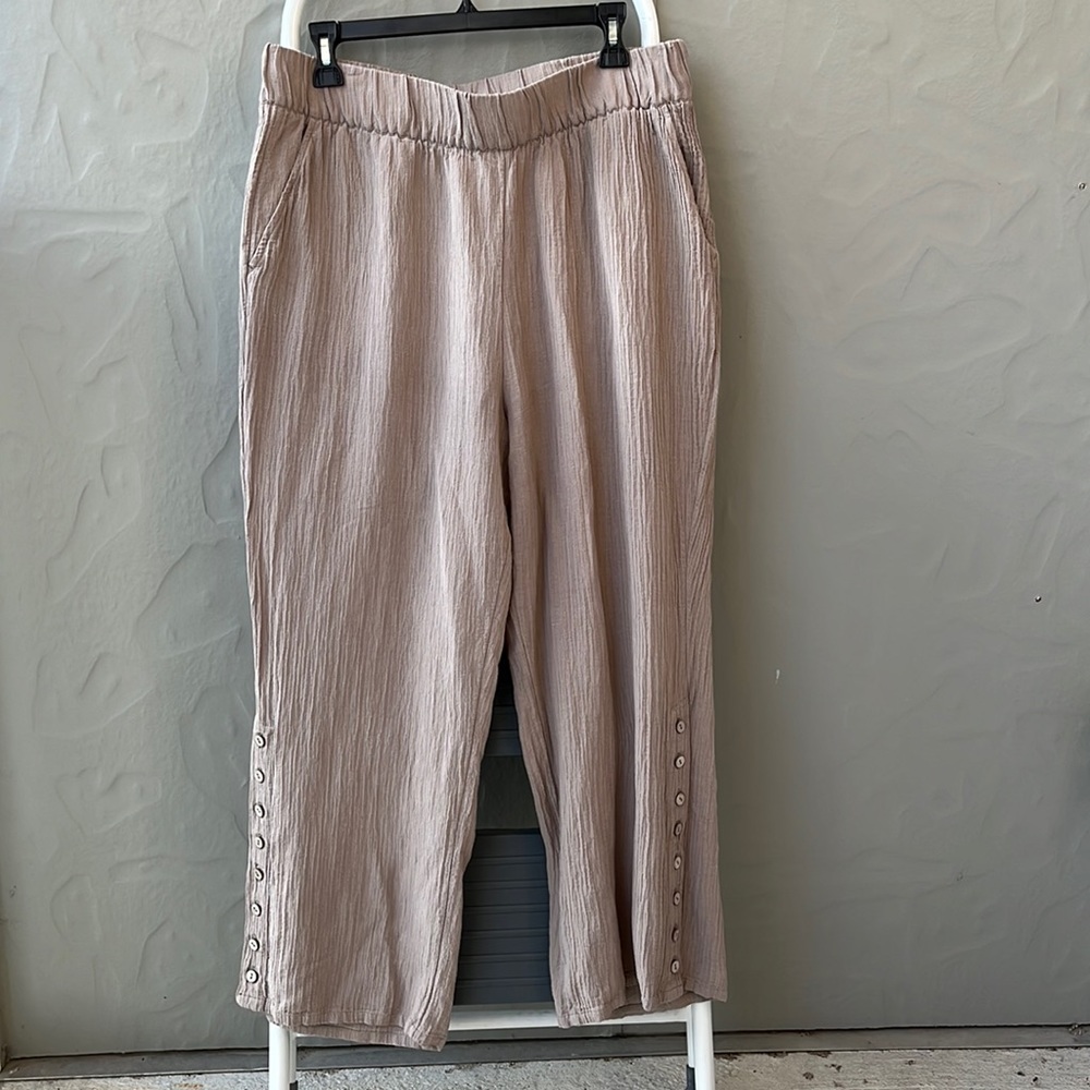NWOT Soft Surroundings Petites Oceo Gauze Wide-Leg Pants Pebble Taupe PL